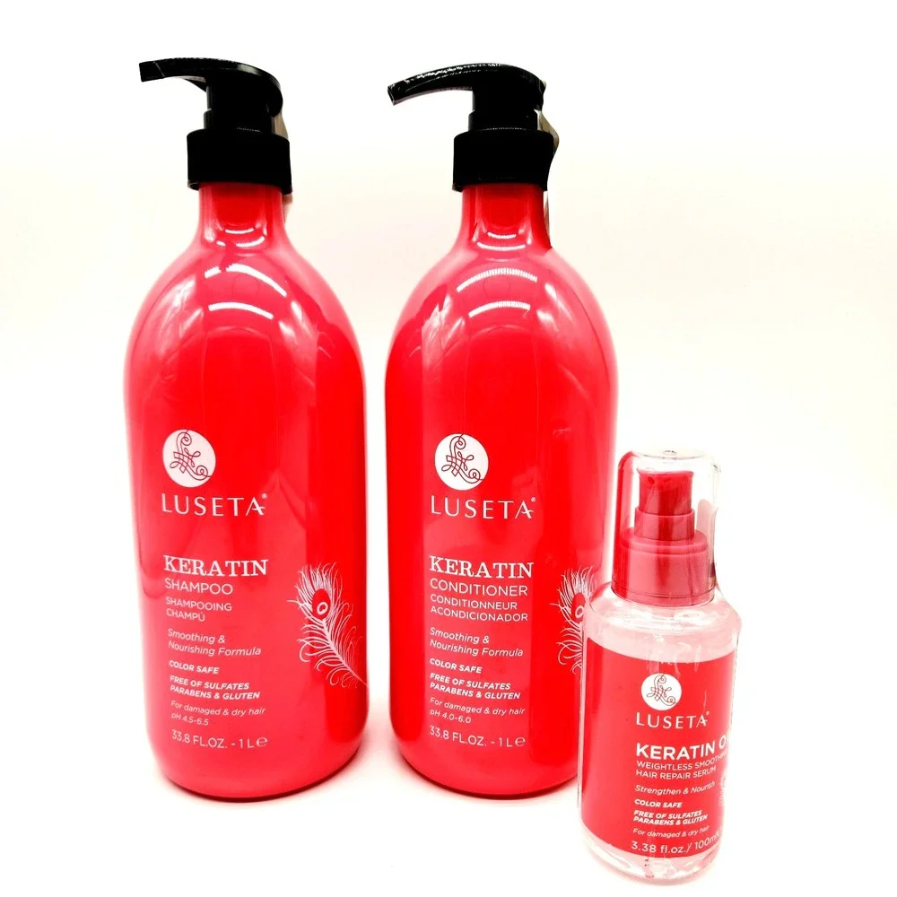 Luseta Keratin 3-Pack – Shampoo, Conditioner & Repair Serum for Smoothing & Nour